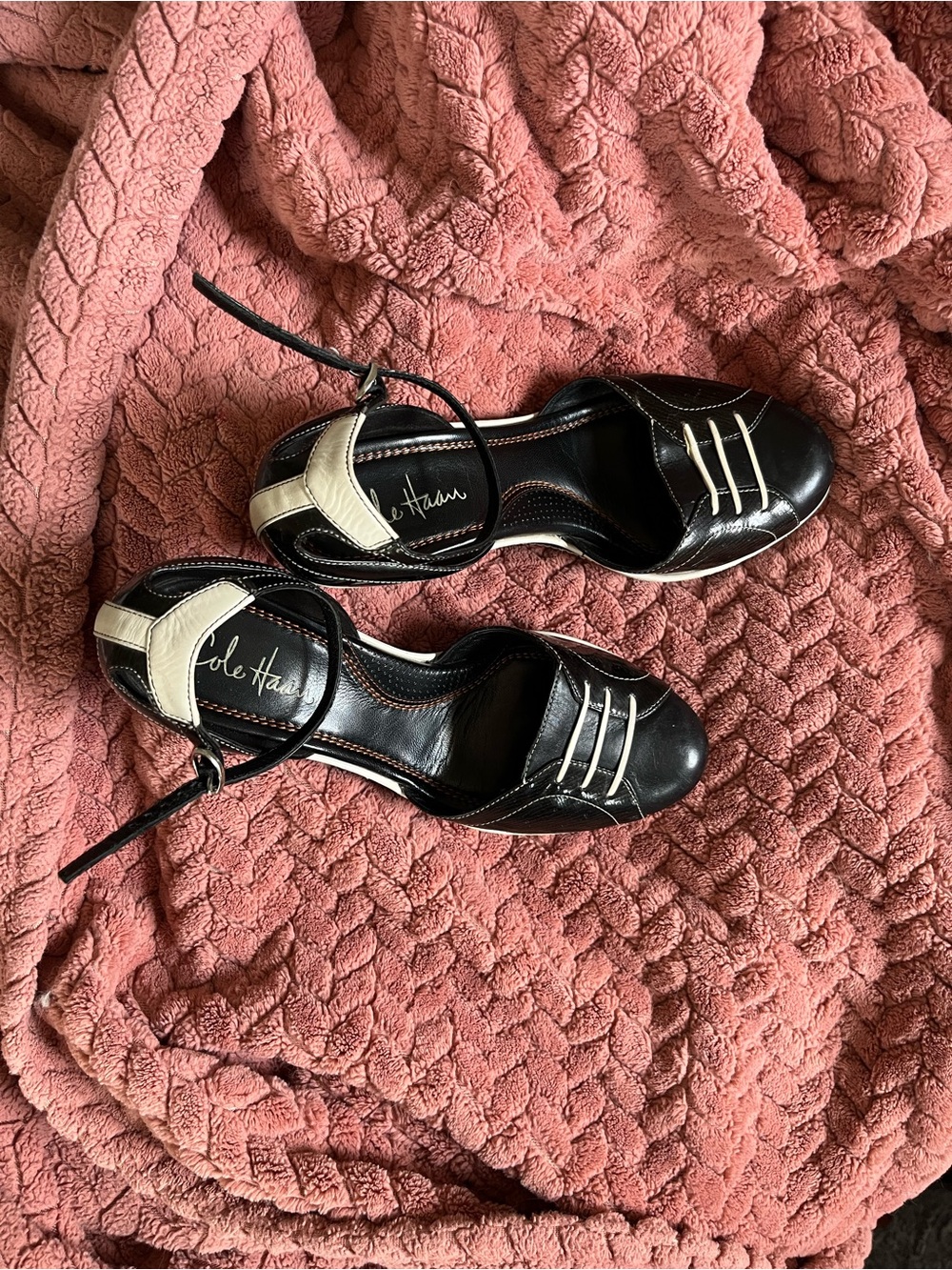 Cole Haan Black and Cream Leather Faux Sneaker Heels